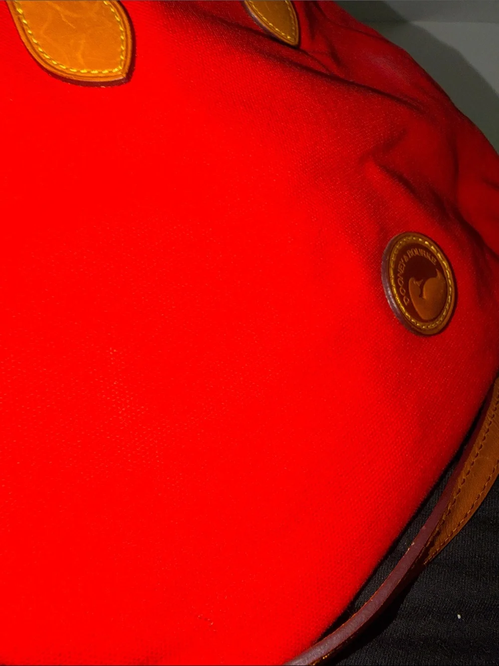 Dooney & Bourke Bright Red Canvas Tote with Tan Leather Accents